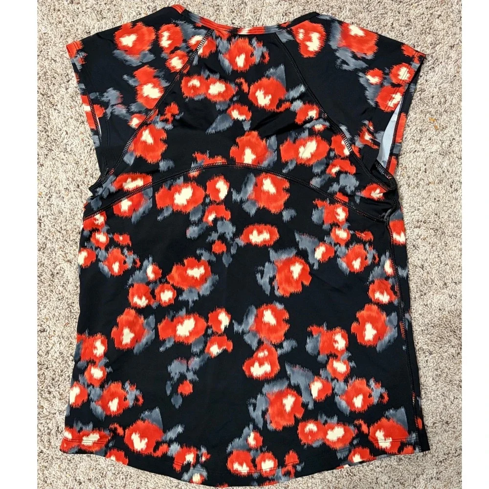 Duluth Trading Co Suit Up Swim Top Built-In Bra‎ Cap Sleeve Floral Size 6 UPF 50